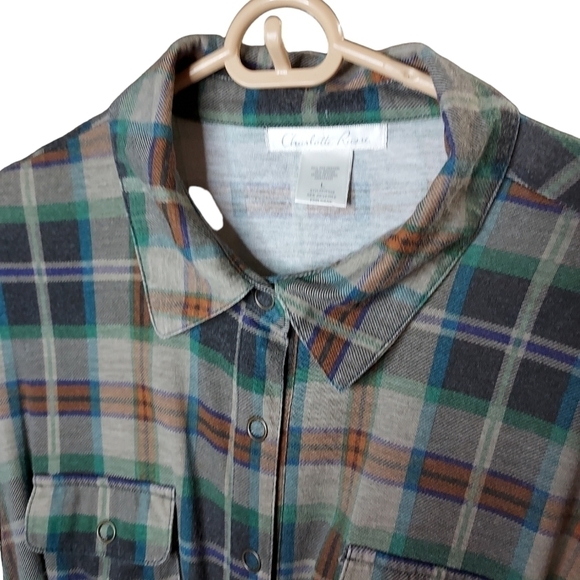 Charlotte Russe large green plaid tunic snap top ☆☆♡♡ - Picture 7 of 16